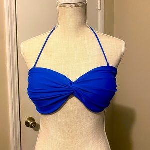Royal blue twist front bandeau bikini top with straps
